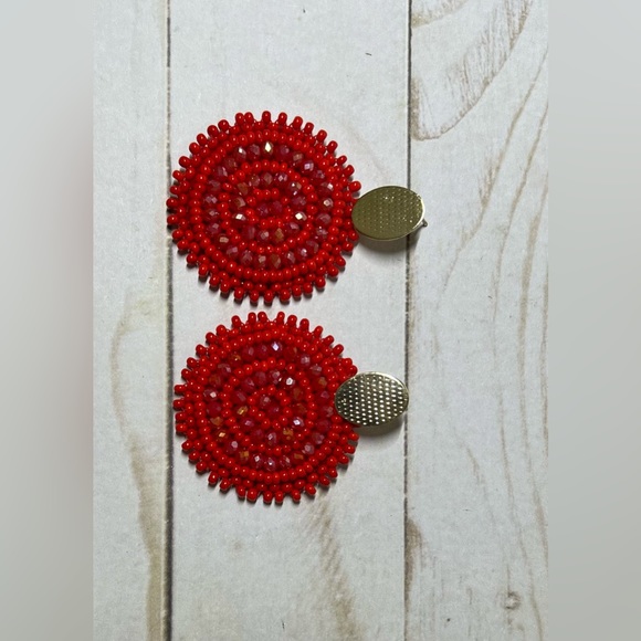 Red Boho Chic Dangle Earrings - Trendy Beaded Dangle Earrings for woman - Picture 4 of 8